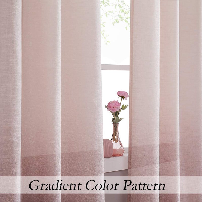 Central Park Ombre Window Curtain Panel Linen Gradient Print on Rayon Blend Fabric Drapery Treatments for Living Room/Bedroom, Cream White to Pink Dust Rose, 40" x 84", Set of 2 - Image 2